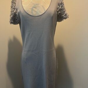 Elegant Gray Dress with 3D Chiffon Floral Sleeves